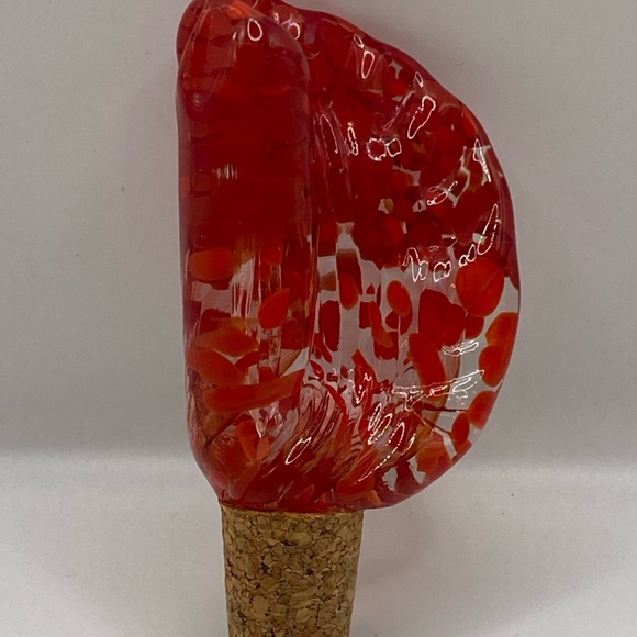 Orange/Red Handmade Glass Wine Stopper 4" - Picture 4 of 4